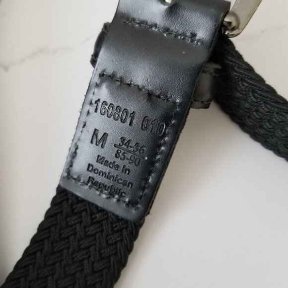 Black Woven Fabric Belt with Brushed Nickel Buckle & Faux Leather Tabs - 34/36 - Picture 10 of 10